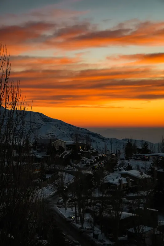 Orange sunset over the Andes seen from Farellones